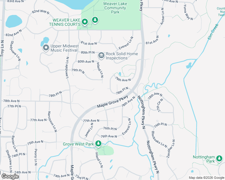 map of restaurants, bars, coffee shops, grocery stores, and more near 17058 78th Place North in Osseo