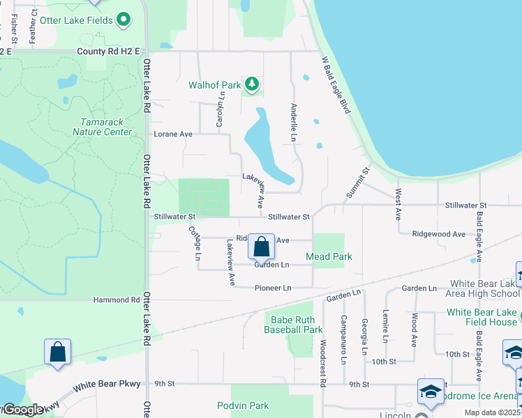 map of restaurants, bars, coffee shops, grocery stores, and more near Lakeview Avenue in White Bear Lake