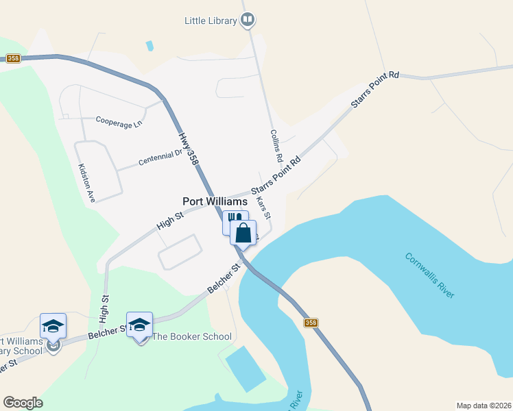 map of restaurants, bars, coffee shops, grocery stores, and more near 1003 Kars Street in Port Williams