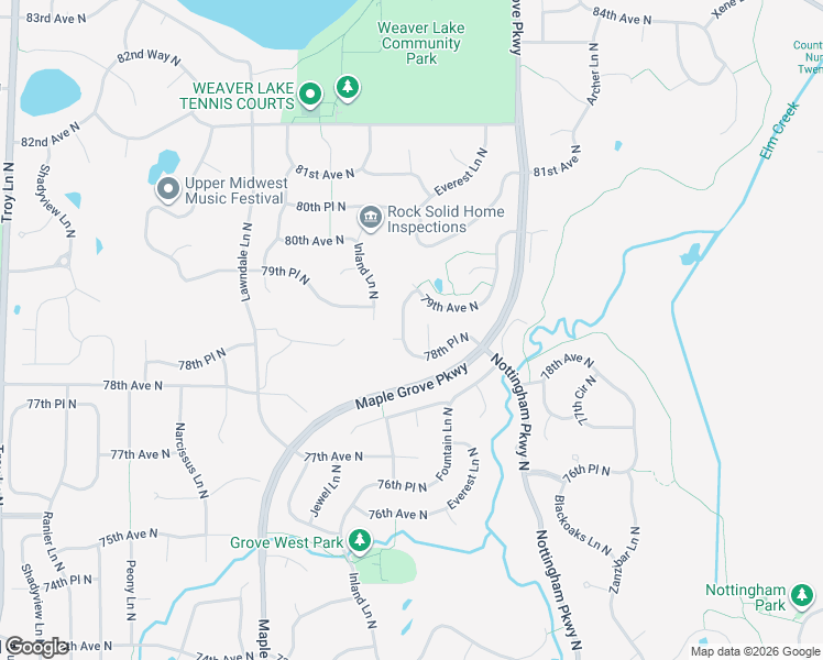 map of restaurants, bars, coffee shops, grocery stores, and more near 7856 Garland Lane North in Maple Grove