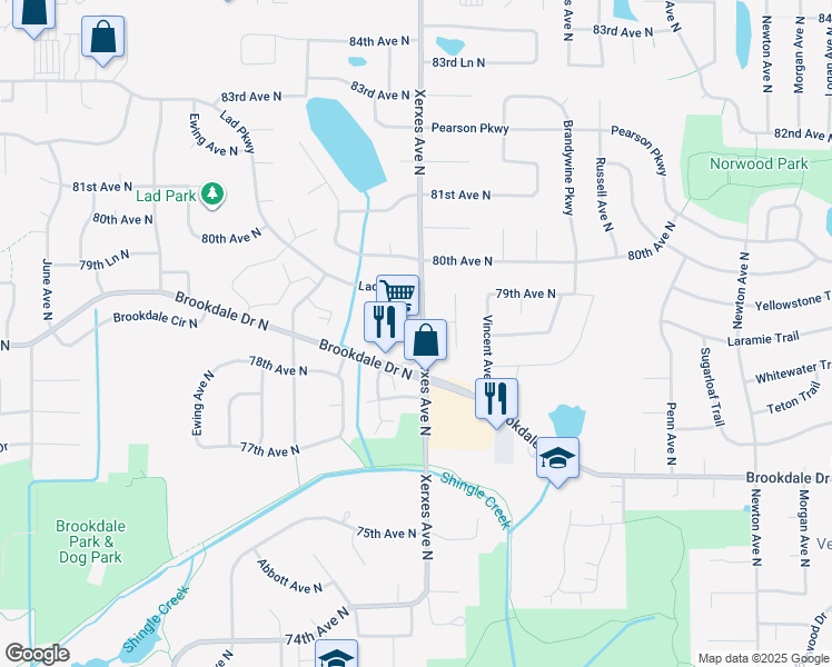 map of restaurants, bars, coffee shops, grocery stores, and more near in Brooklyn Park