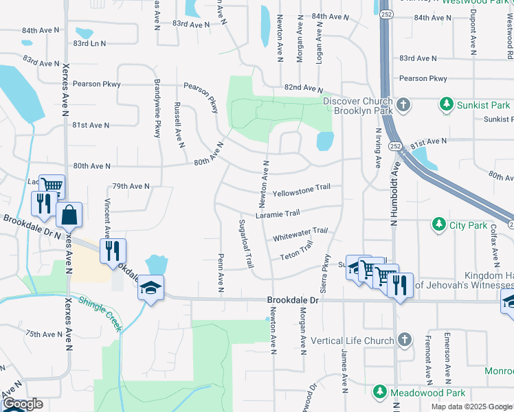 map of restaurants, bars, coffee shops, grocery stores, and more near 2109 Yellowstone Trail in Minneapolis