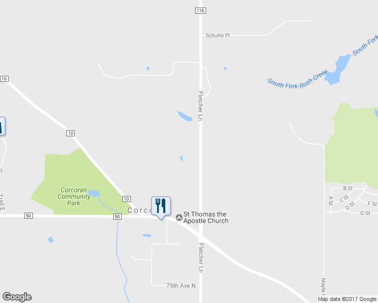 map of restaurants, bars, coffee shops, grocery stores, and more near 8001 County Road 116 in Corcoran