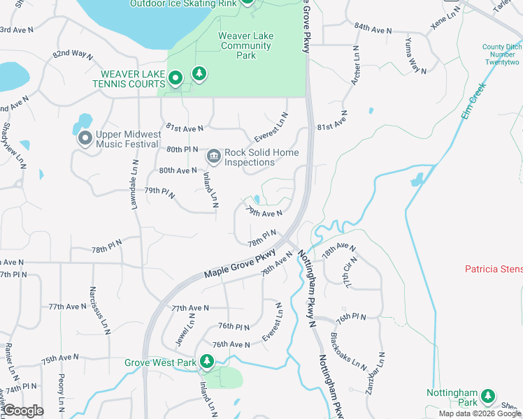 map of restaurants, bars, coffee shops, grocery stores, and more near 16914 79th Avenue North in Osseo