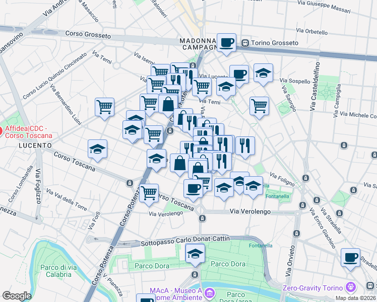 map of restaurants, bars, coffee shops, grocery stores, and more near 4 Via Giovan Battista Quadrone in Torino