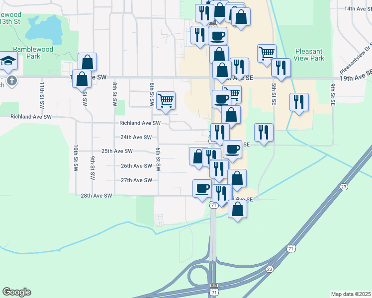 map of restaurants, bars, coffee shops, grocery stores, and more near 2403 Kenwood Drive Southwest in Willmar