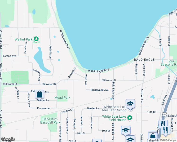 map of restaurants, bars, coffee shops, grocery stores, and more near 5258 West Bald Eagle Boulevard in Ramsey County