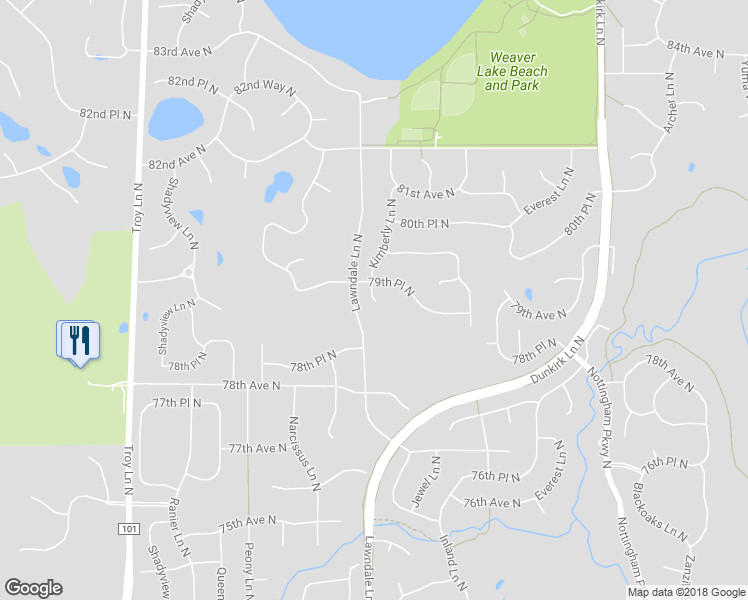 map of restaurants, bars, coffee shops, grocery stores, and more near 7923 Kimberly Lane North in Maple Grove