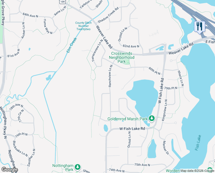 map of restaurants, bars, coffee shops, grocery stores, and more near 7933 Ranchview Lane North in Maple Grove
