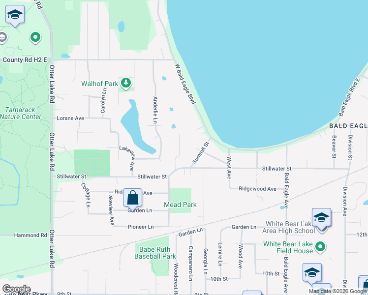 map of restaurants, bars, coffee shops, grocery stores, and more near 5220 Latta Street in White Bear Lake
