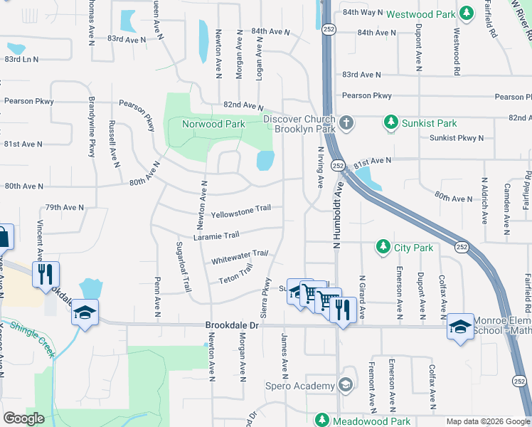 map of restaurants, bars, coffee shops, grocery stores, and more near 1800 Laramie Trail in Minneapolis