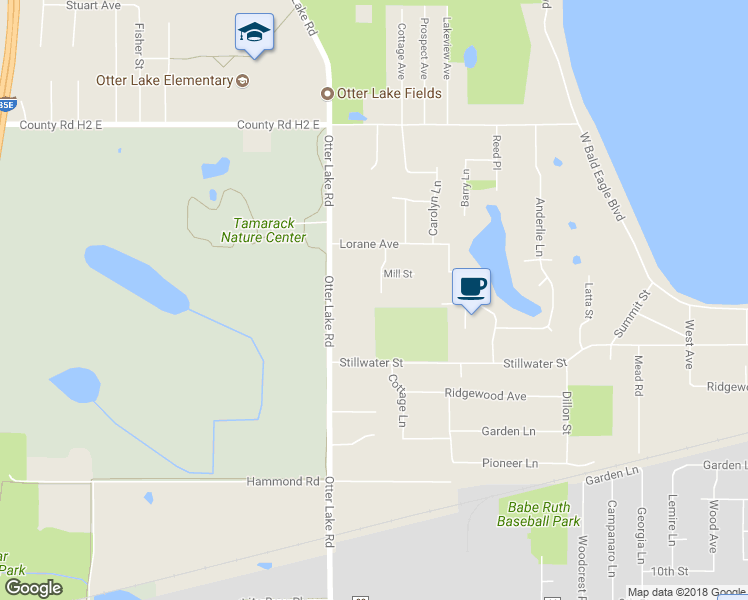 map of restaurants, bars, coffee shops, grocery stores, and more near 5215 Parker Avenue in White Bear Lake