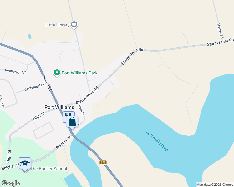 map of restaurants, bars, coffee shops, grocery stores, and more near 1200 Parkway Drive in Port Williams