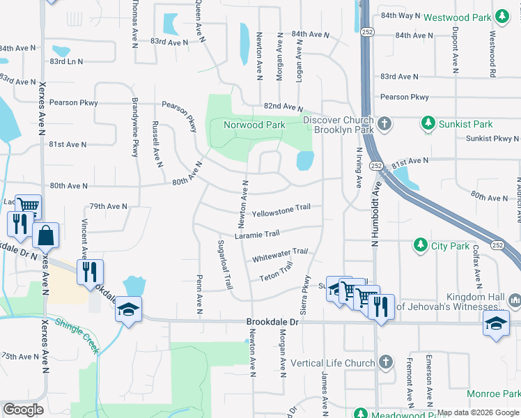 map of restaurants, bars, coffee shops, grocery stores, and more near 2009 Yellowstone Trail in Minneapolis