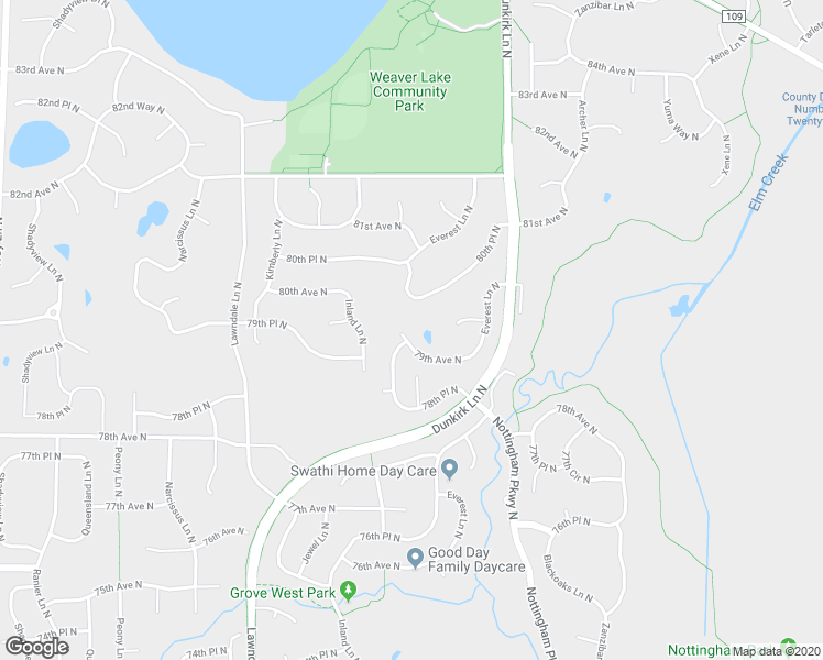 map of restaurants, bars, coffee shops, grocery stores, and more near 7899 Garland Lane North in Maple Grove