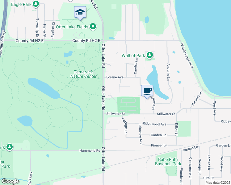 map of restaurants, bars, coffee shops, grocery stores, and more near 5215 Parker Avenue in White Bear Lake