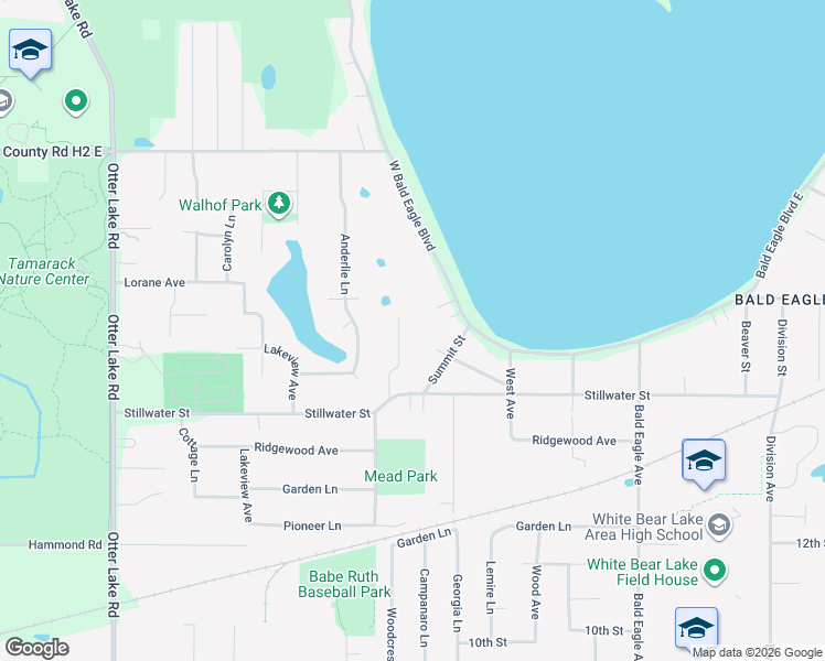 map of restaurants, bars, coffee shops, grocery stores, and more near 5220 Latta Street in White Bear Lake