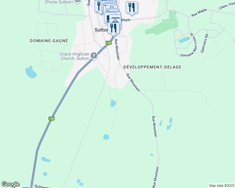 map of restaurants, bars, coffee shops, grocery stores, and more near 21 Rue Grenier in Sutton