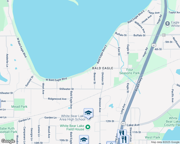 map of restaurants, bars, coffee shops, grocery stores, and more near 5258 West Bald Eagle Boulevard in White Bear Lake