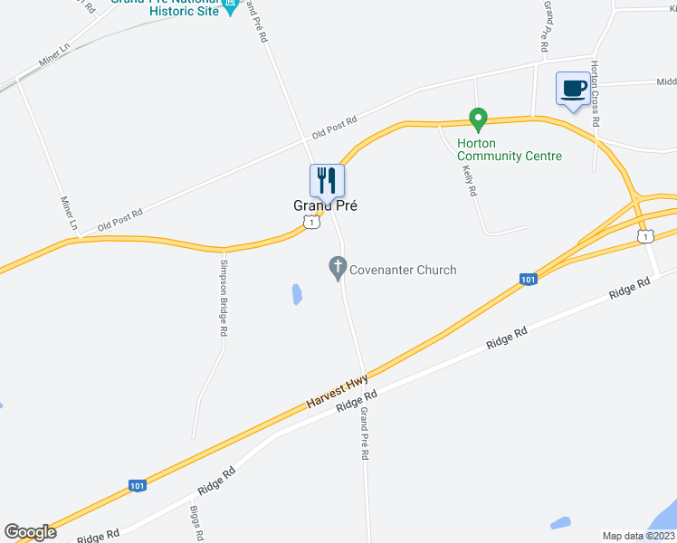 map of restaurants, bars, coffee shops, grocery stores, and more near 1999 Grand Pré Road in Grand Pré