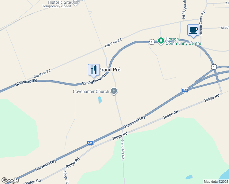 map of restaurants, bars, coffee shops, grocery stores, and more near 1999 Grand Pré Road in Grand Pré