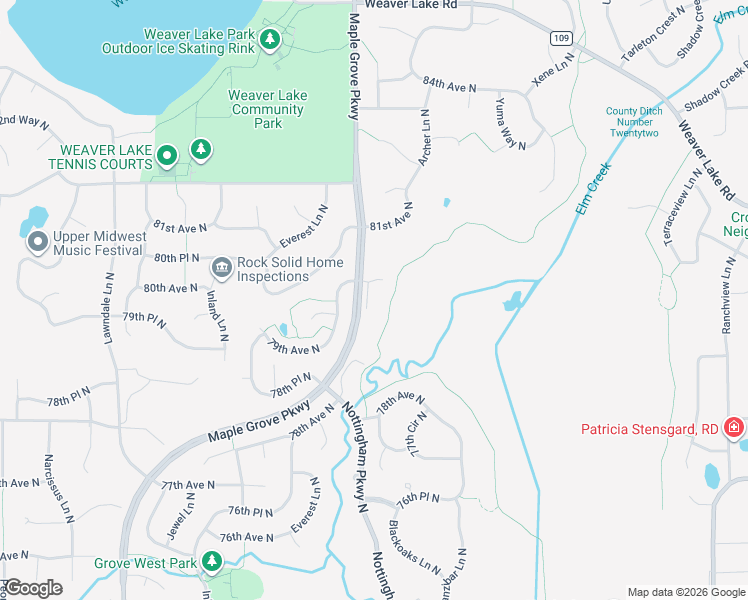 map of restaurants, bars, coffee shops, grocery stores, and more near 8022 Everest Lane North in Maple Grove