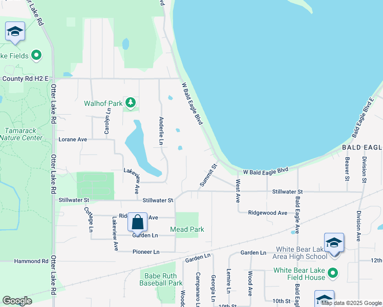 map of restaurants, bars, coffee shops, grocery stores, and more near 5252 Latta Street in White Bear Lake