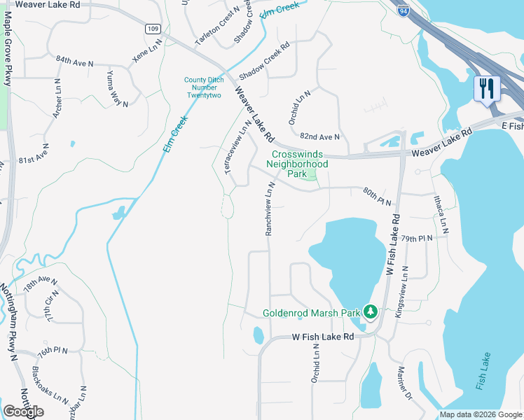 map of restaurants, bars, coffee shops, grocery stores, and more near 8015 Ranchview Lane North in Maple Grove