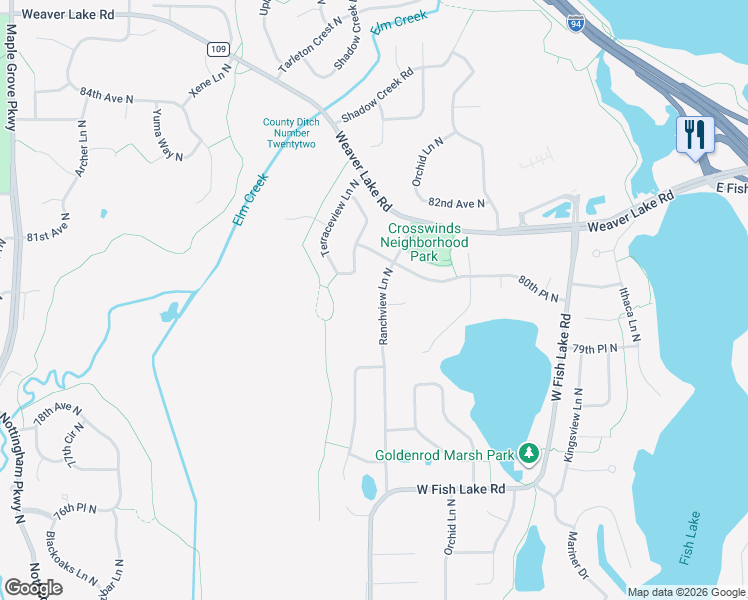 map of restaurants, bars, coffee shops, grocery stores, and more near 8015 Ranchview Lane North in Maple Grove