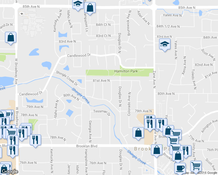 map of restaurants, bars, coffee shops, grocery stores, and more near 8017 Edgewood Ave N in Minneapolis