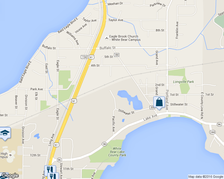 map of restaurants, bars, coffee shops, grocery stores, and more near 5260 Pathways Ave in White Bear Lake