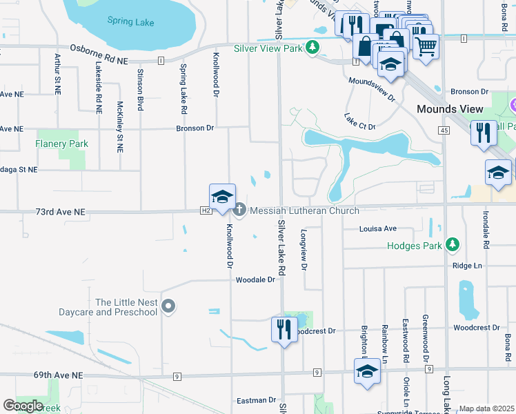 map of restaurants, bars, coffee shops, grocery stores, and more near 2841 County Road H2 in Saint Paul