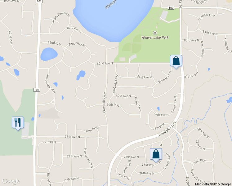 map of restaurants, bars, coffee shops, grocery stores, and more near 17400 80th Avenue North in Osseo