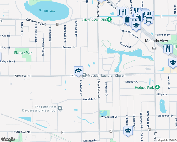 map of restaurants, bars, coffee shops, grocery stores, and more near 2841 County Road H2 in Saint Paul