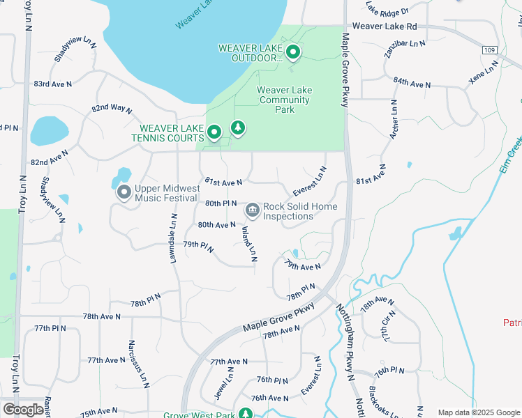 map of restaurants, bars, coffee shops, grocery stores, and more near 17127 80th Place North in Osseo