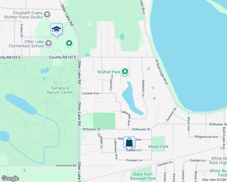 map of restaurants, bars, coffee shops, grocery stores, and more near 1640 Lorane Avenue in White Bear Lake