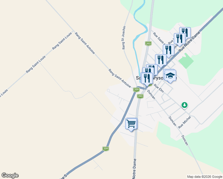 map of restaurants, bars, coffee shops, grocery stores, and more near 108 Rue Céline in Saint-Chrysostome