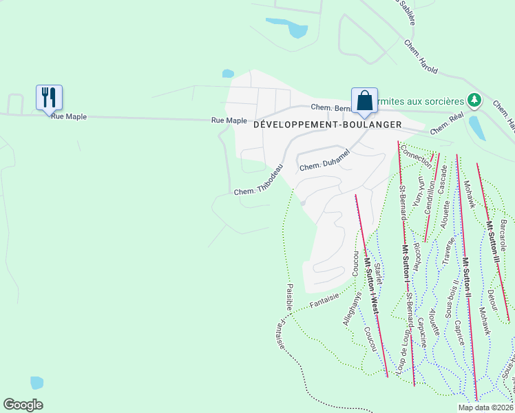 map of restaurants, bars, coffee shops, grocery stores, and more near 174 Chemin Demers in Sutton