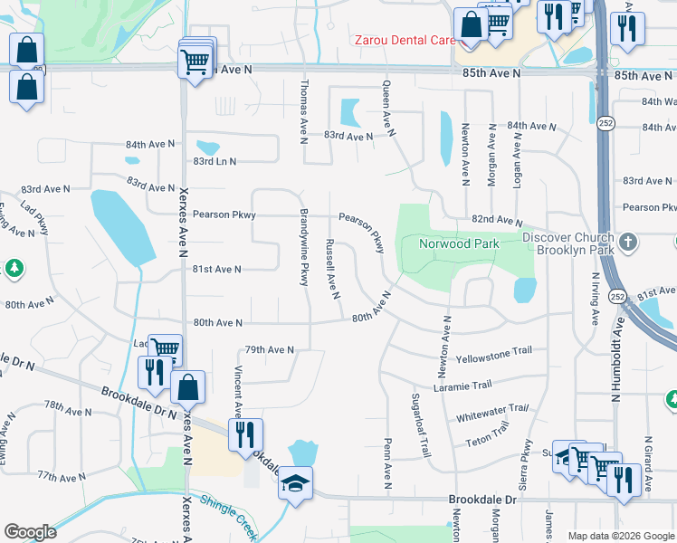 map of restaurants, bars, coffee shops, grocery stores, and more near 2441 Gunflint Trail in Minneapolis