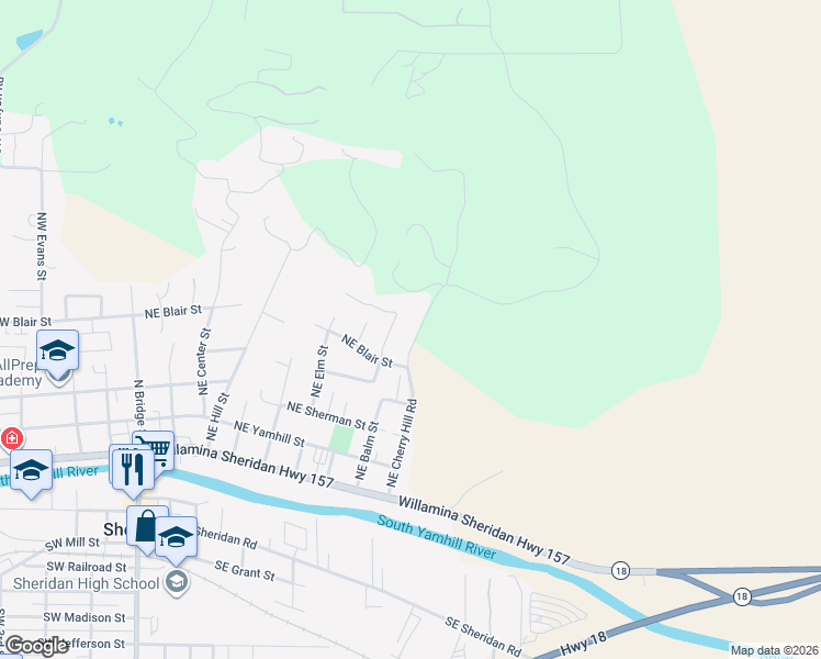 map of restaurants, bars, coffee shops, grocery stores, and more near 610 Cherry Hill Road in Sheridan
