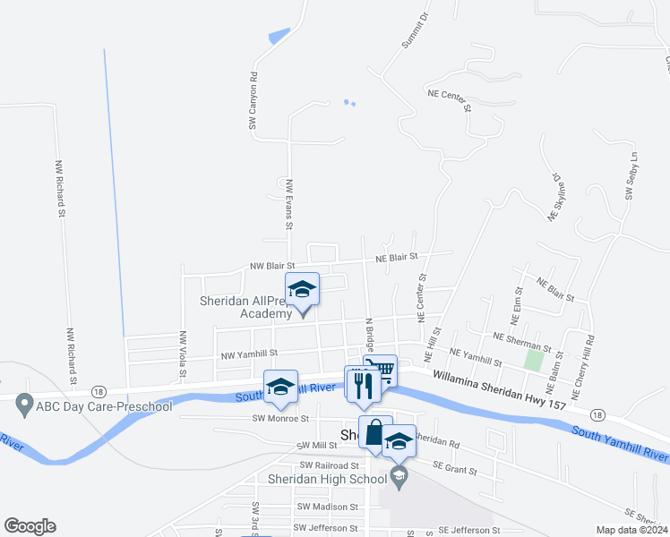 map of restaurants, bars, coffee shops, grocery stores, and more near 202 Northwest Sagan Loop in Sheridan