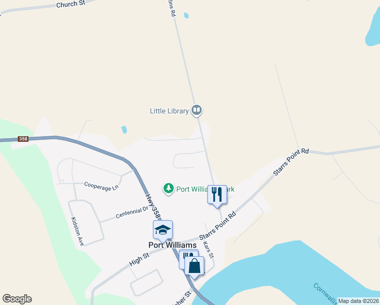 map of restaurants, bars, coffee shops, grocery stores, and more near 34 Leaside Court in Port Williams