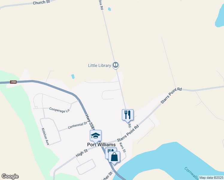 map of restaurants, bars, coffee shops, grocery stores, and more near 34 Leaside Court in Port Williams