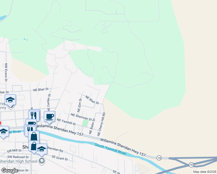 map of restaurants, bars, coffee shops, grocery stores, and more near 610 Cherry Hill Road in Sheridan