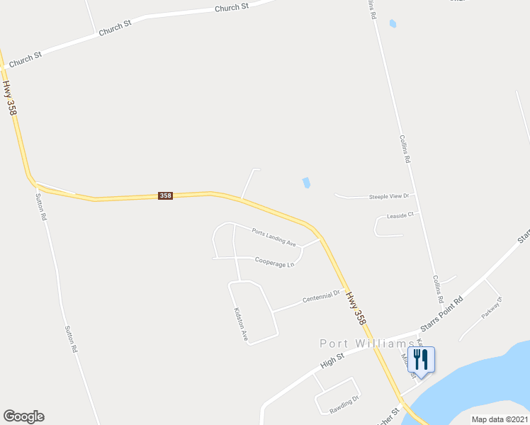 map of restaurants, bars, coffee shops, grocery stores, and more near 1199 Highway 358 in Port Williams