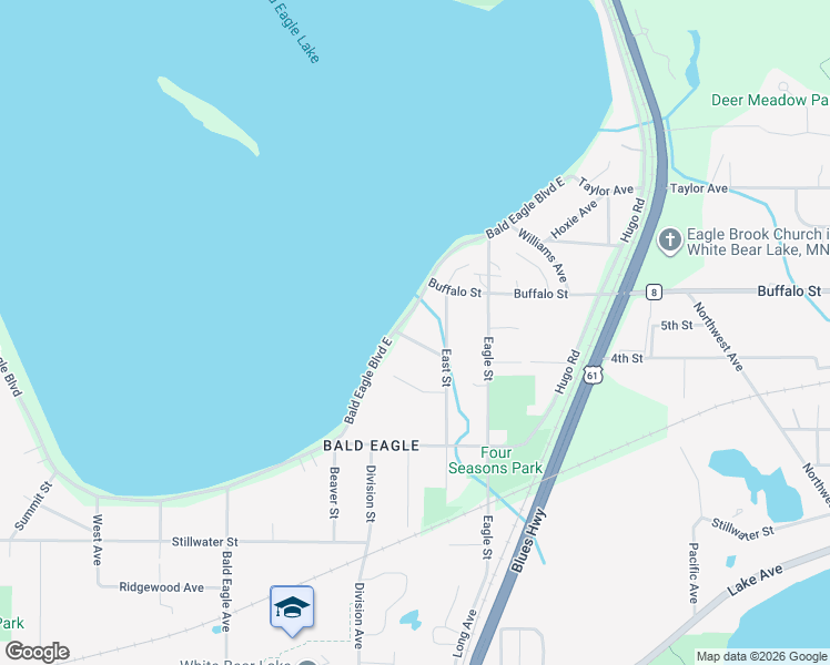 map of restaurants, bars, coffee shops, grocery stores, and more near 5355 East Street in White Bear Lake