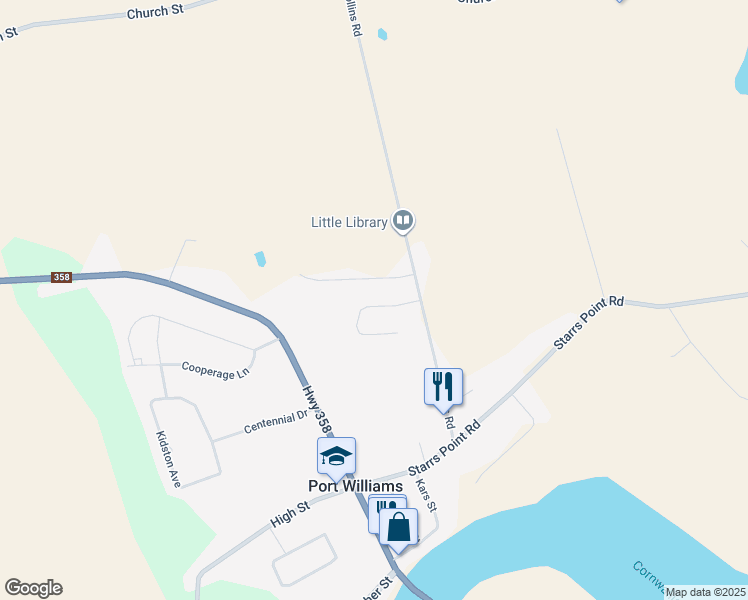 map of restaurants, bars, coffee shops, grocery stores, and more near 34 Leaside Court in Port Williams