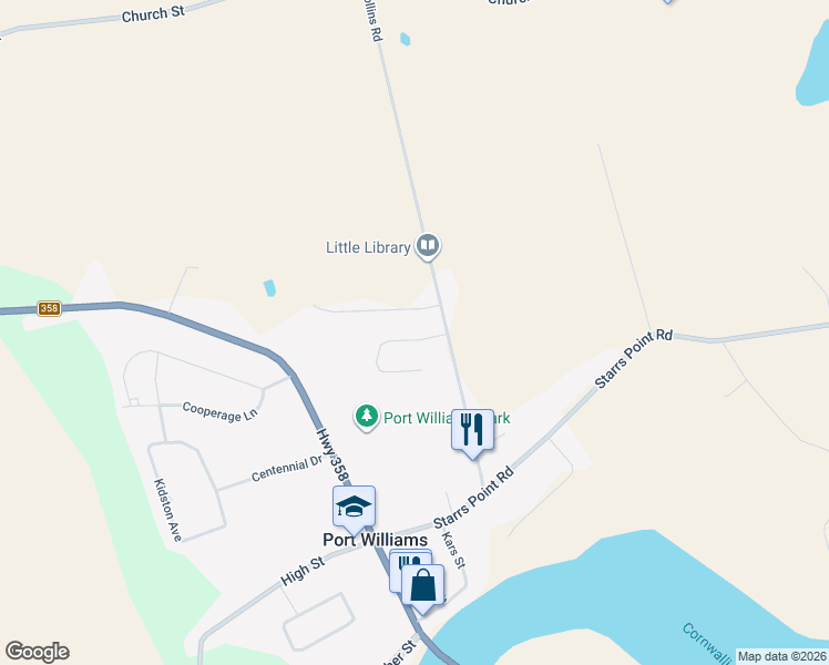 map of restaurants, bars, coffee shops, grocery stores, and more near 22 Leaside Court in Port Williams