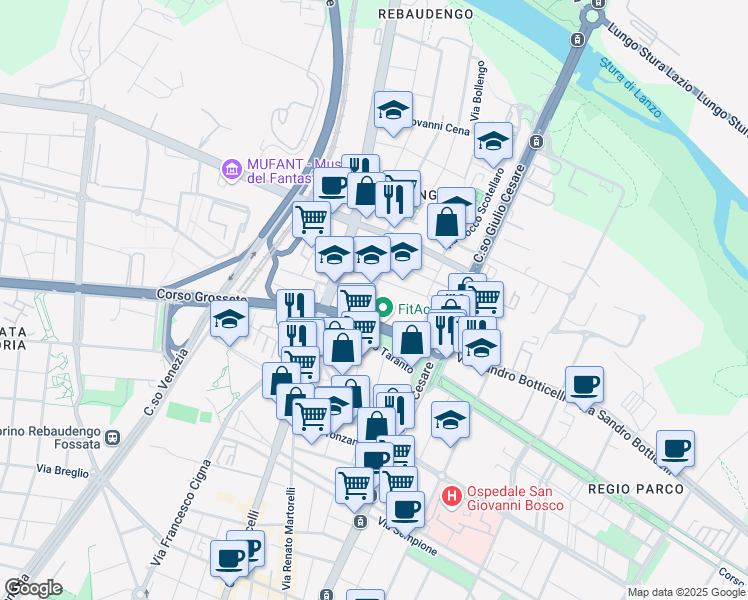 map of restaurants, bars, coffee shops, grocery stores, and more near 10 Via Botticelli Sandro in Turin