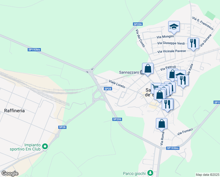 map of restaurants, bars, coffee shops, grocery stores, and more near 15 Via Enrico Mattei in Sannazzaro de' Burgondi